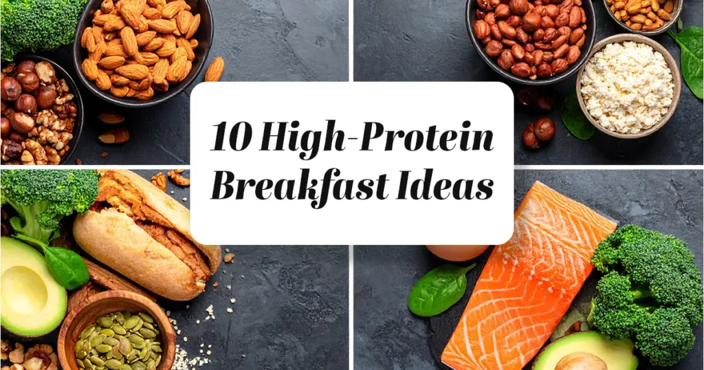 Collage of high protien breakfast images